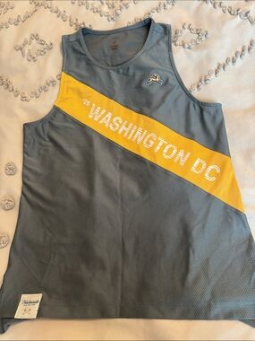Tracksmith Light Blue Athletic Mesh Tank with Yellow Accent